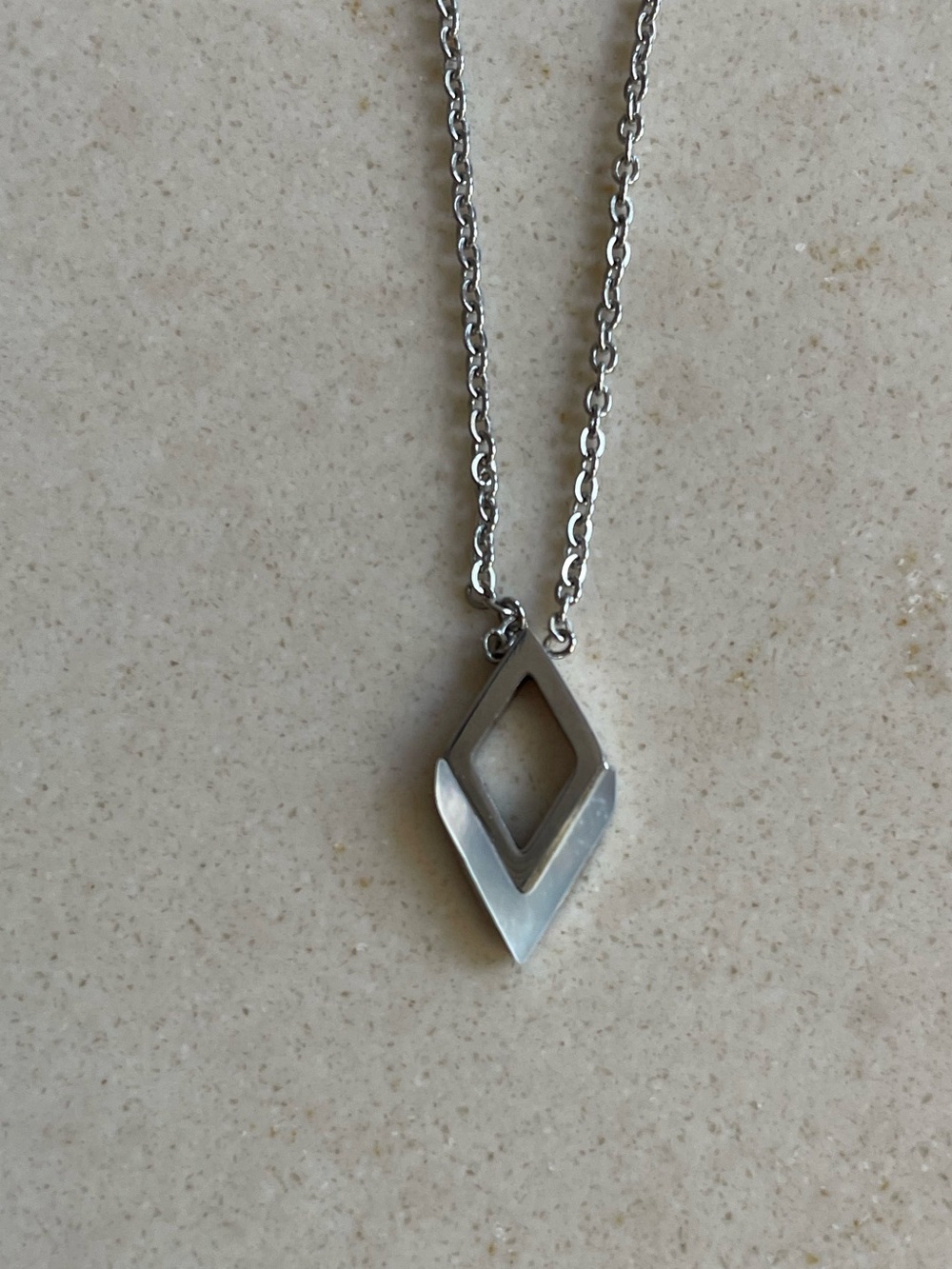 Geometric Diamond Pendant Necklace - Silver-toned with mother-of-pearl accent